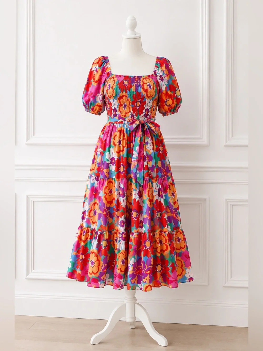 Unique Vintage Colorful 70s Abstract Floral Everyone’s Desire Dress, Small, NWT!